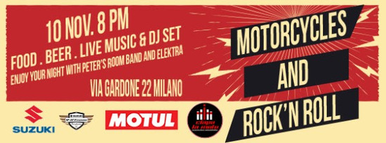 Sabato 10 Novembre da Motosplash: Motorcycles & Rock'n Roll Sabato 10 Novembre da Motosplash: Motorcycles & Rock'n Roll