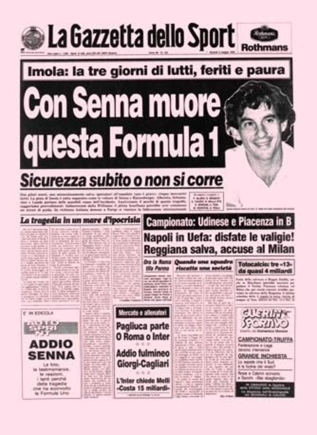 F1: Senna, 25 anni dopo: i titoli dei giornali dell'epoca