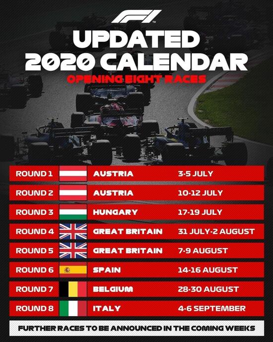F1, svelate le prime otto gare del nuovo calendario della stagione 2020 F1, svelate le prime otto gare del nuovo calendario della stagione 2020